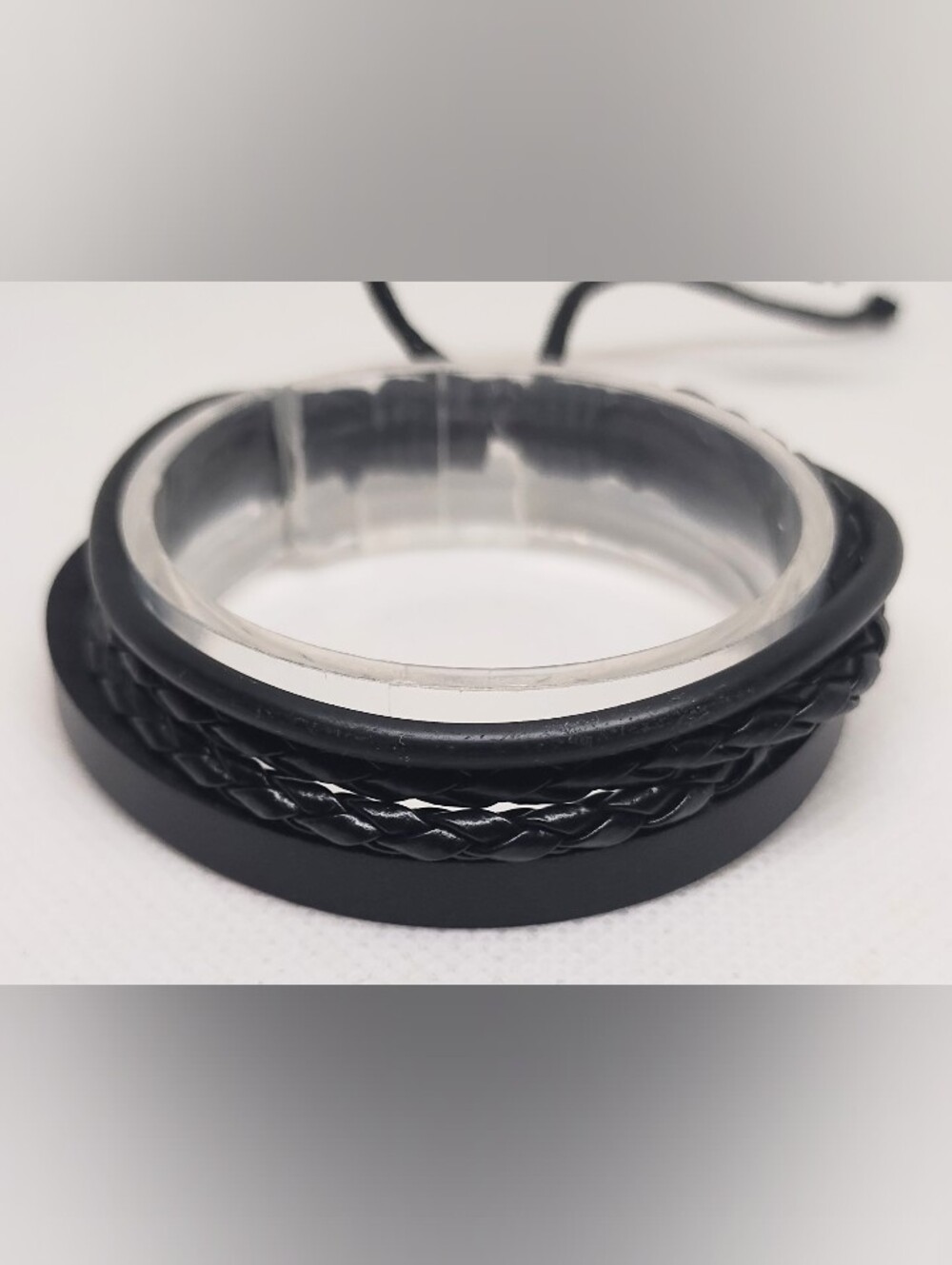 Men's Leather Bracelet Braided Layered‎ Black New Jewelry G23